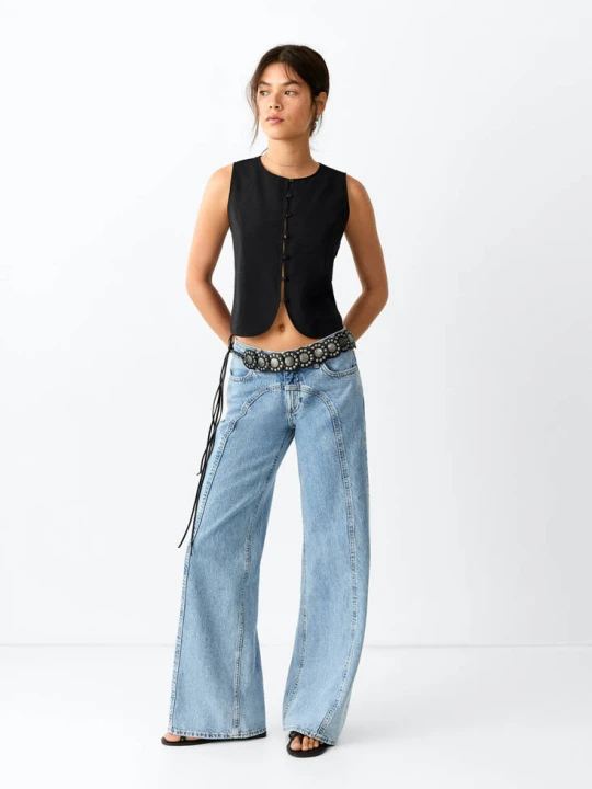 Zdjęcie produktu Dżinsy z niskim stanem wideleg średni niebieski - Teen - - MANGO TEEN