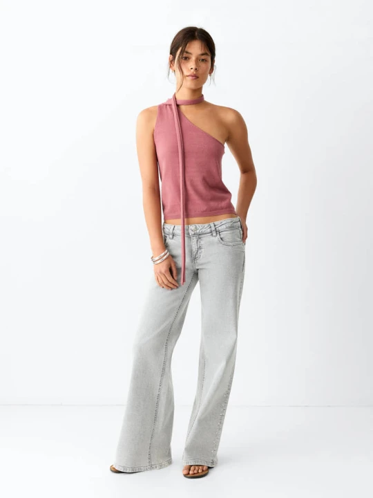 Zdjęcie produktu Jeansy wide leg z ćwiekami szary denim - Teen - - MANGO TEEN