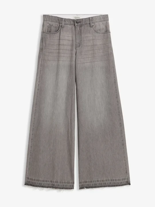 Zdjęcie produktu Jeansy wide leg, mid waist, z wygodnym pasem BonPrix szary