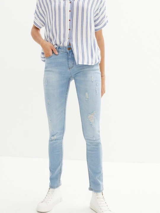 Zdjęcie produktu Jeansy ze stretchem skinny, mid waist BonPrix niebieski