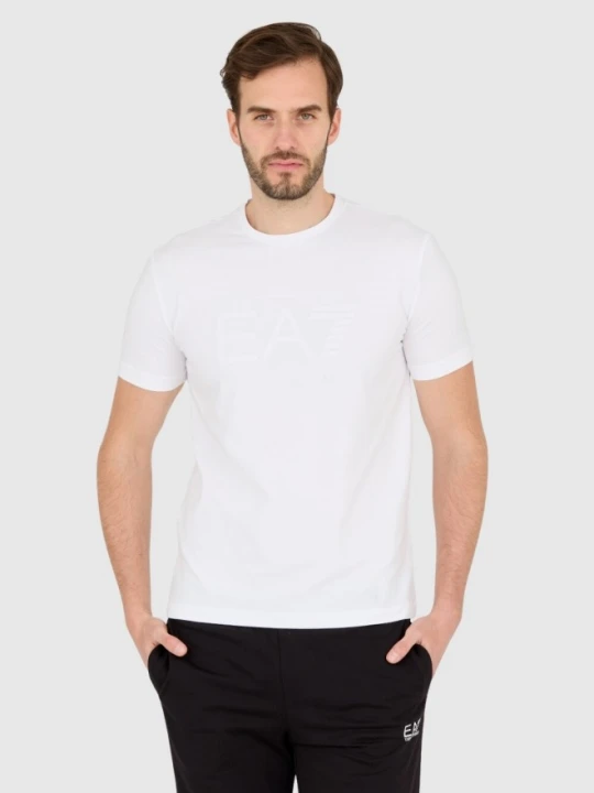 Zdjęcie produktu EA7 Biały męski t-shirt z dużym białym logo, Rozmiar L