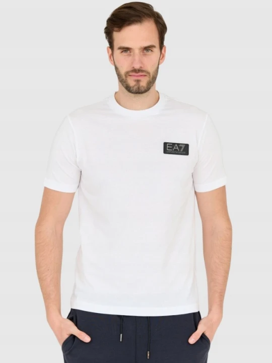Zdjęcie produktu EA7 Biały męski t-shirt z naszywką z logo, Rozmiar XL