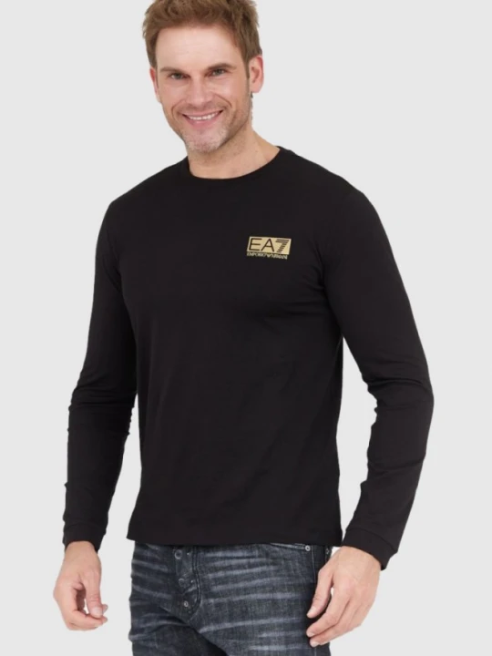 Zdjęcie produktu EA7 Czarny męski longsleeve z aplikacją z logo, Rozmiar XXL