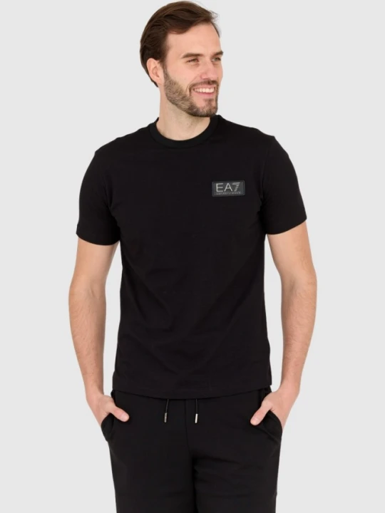 Zdjęcie produktu EA7 Czarny męski t-shirt z naszywką z logo, Rozmiar S
