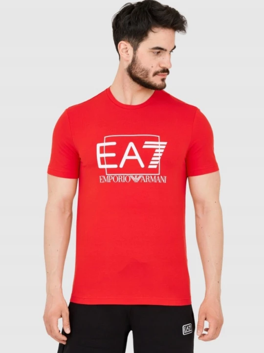 Zdjęcie produktu EA7 Czerwony męski t-shirt z dużym białym logo, Rozmiar M