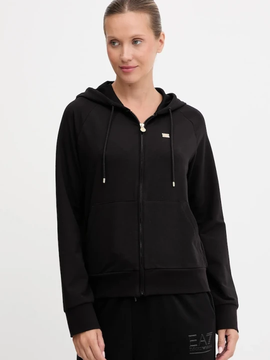 Zdjęcie produktu EA7 Emporio Armani bluza rozpinana z kapturem damska z bawełną czarny