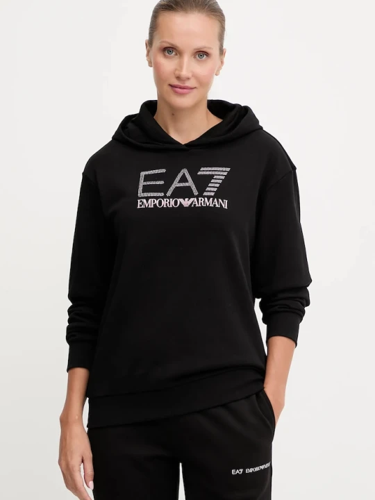 Zdjęcie produktu EA7 Emporio Armani bluza z kapturem damska z bawełną czarny