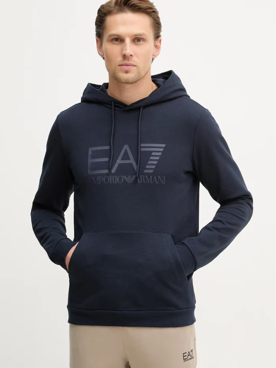 Zdjęcie produktu EA7 Emporio Armani bluza z kapturem męska bawełniana granatowy