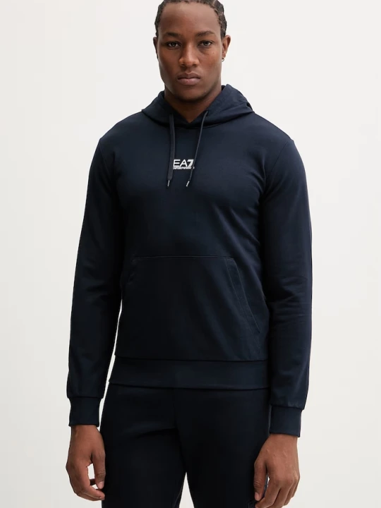 Zdjęcie produktu EA7 Emporio Armani bluza z kapturem męska bawełniana z elastanem granatowy