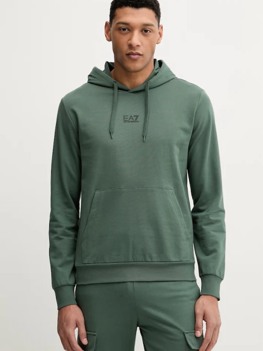 Zdjęcie produktu EA7 Emporio Armani bluza z kapturem męska bawełniana z elastanem zielony
