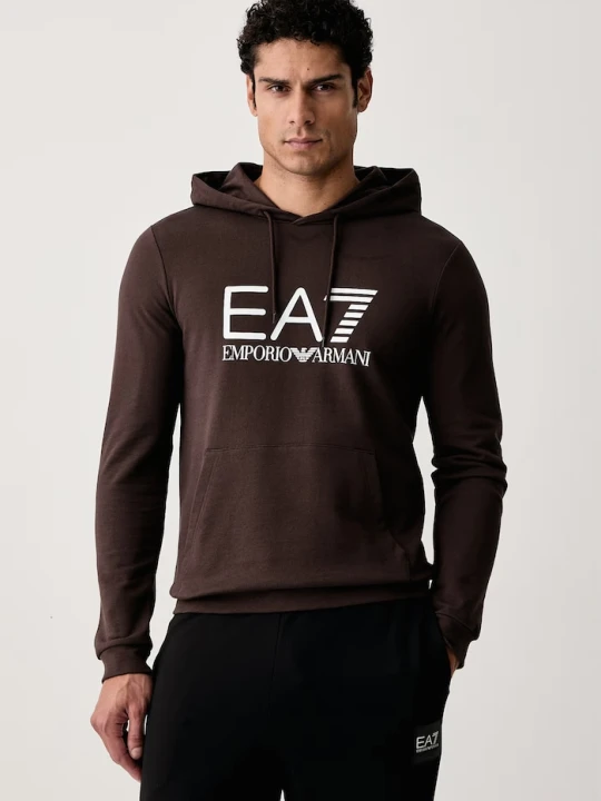 Zdjęcie produktu EA7 Emporio Armani bluza z kapturem męska bawełniana brązowy