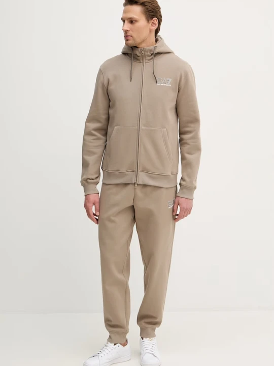 Zdjęcie produktu EA7 Emporio Armani komplet dresowy męski bawełniany beżowy