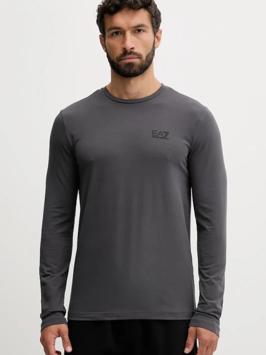 Zdjęcie produktu EA7 Emporio Armani longsleeve męski z bawełną szary