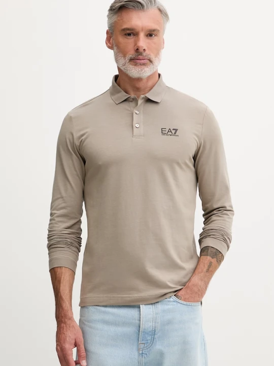 Zdjęcie produktu EA7 Emporio Armani longsleeve męski bawełniany z elastanem beżowy