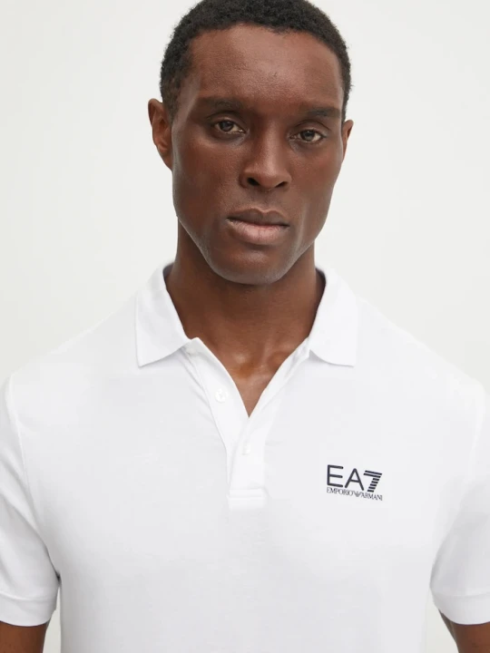 Zdjęcie produktu EA7 Emporio Armani polo męskie bawełniane z elastanem biały
