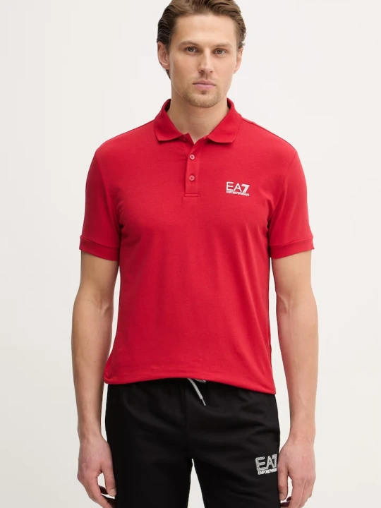 Zdjęcie produktu EA7 Emporio Armani polo męskie bawełniane z elastanem czerwony