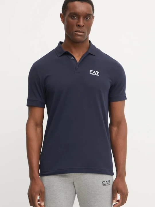 Zdjęcie produktu EA7 Emporio Armani polo męskie bawełniane z elastanem granatowy