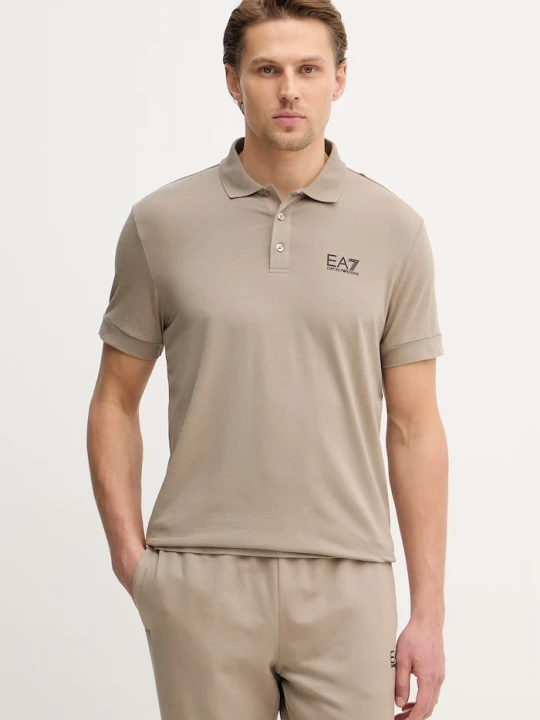 Zdjęcie produktu EA7 Emporio Armani polo męskie bawełniane z elastanem beżowy