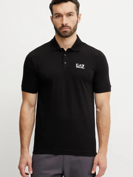 Zdjęcie produktu EA7 Emporio Armani polo męski bawełniany z elastanem czarny