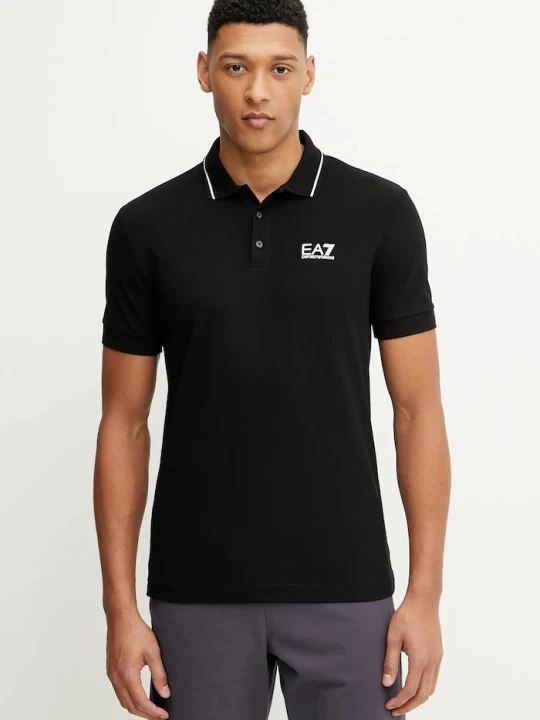 Zdjęcie produktu EA7 Emporio Armani polo męskie bawełniane z elastanem czarny