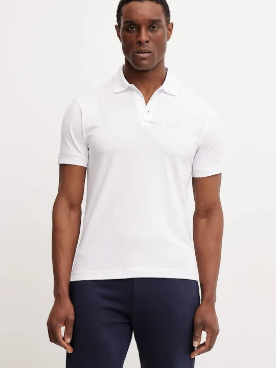 Zdjęcie produktu EA7 Emporio Armani polo męskie bawełniane z elastanem biały