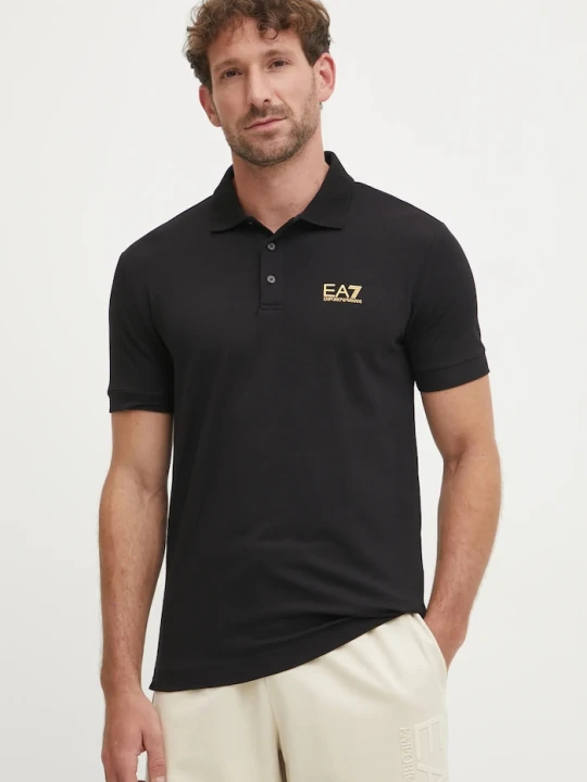 Zdjęcie produktu EA7 Emporio Armani polo męskie bawełniane z elastanem czarny