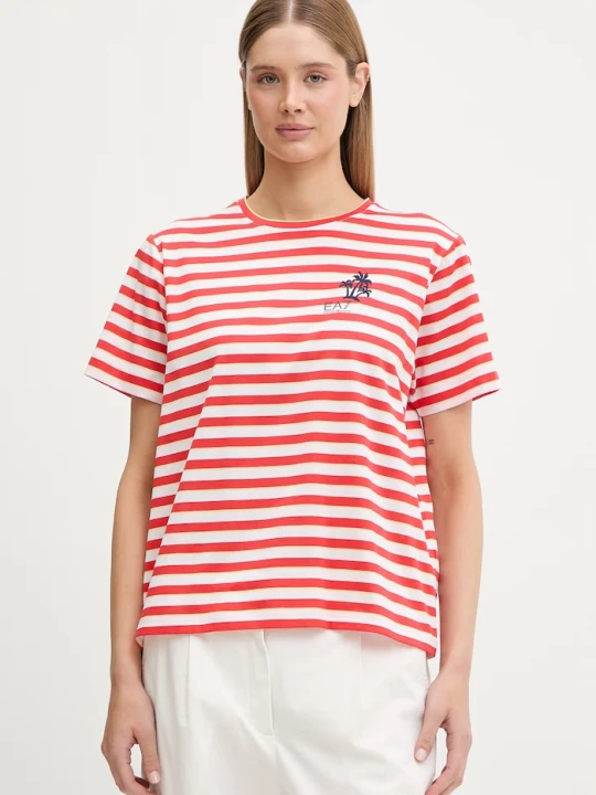 Zdjęcie produktu EA7 Emporio Armani T-shirt damski bawełniany czerwony