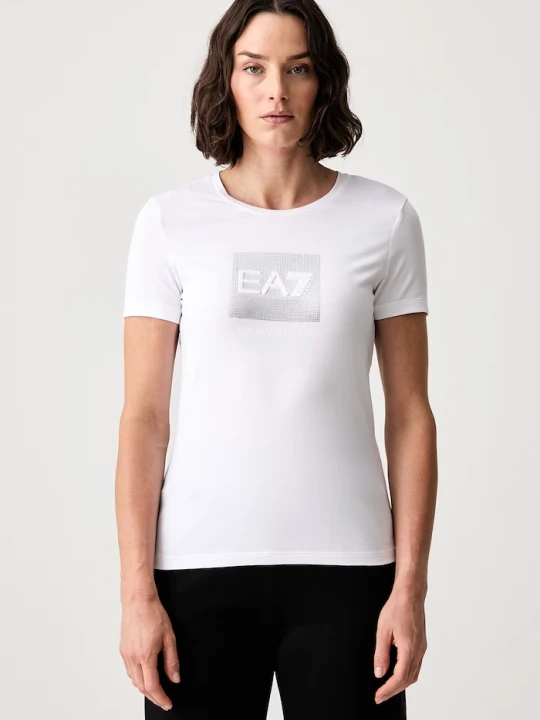 Zdjęcie produktu EA7 Emporio Armani T-shirt damski bawełniany z elastanem biały