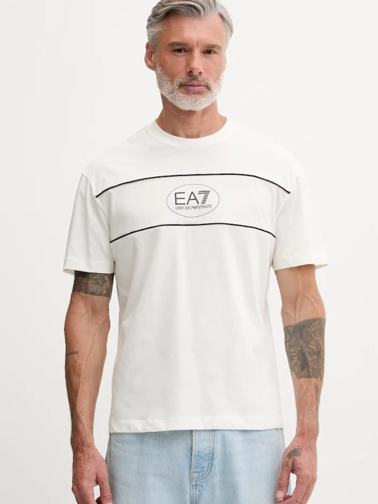 Zdjęcie produktu EA7 Emporio Armani T-shirt męski z bawełny beżowy