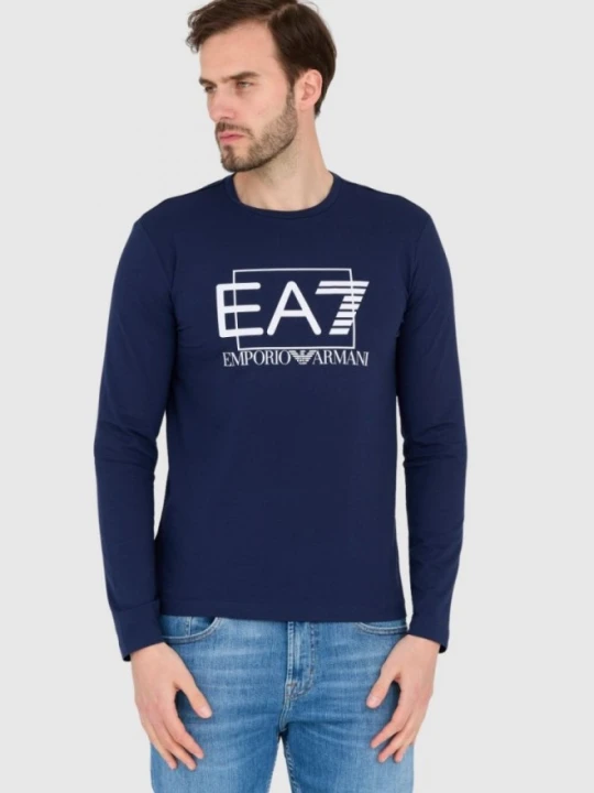 Zdjęcie produktu EA7 Granatowy męski bawełniany longsleeve, Rozmiar L Niebieski