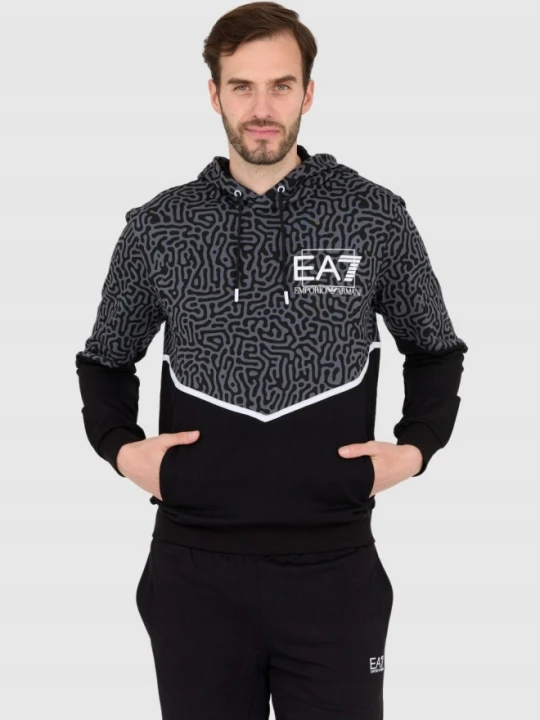 Zdjęcie produktu EA7 Męska czarno-szara bluza z kapturem w moro, Rozmiar M