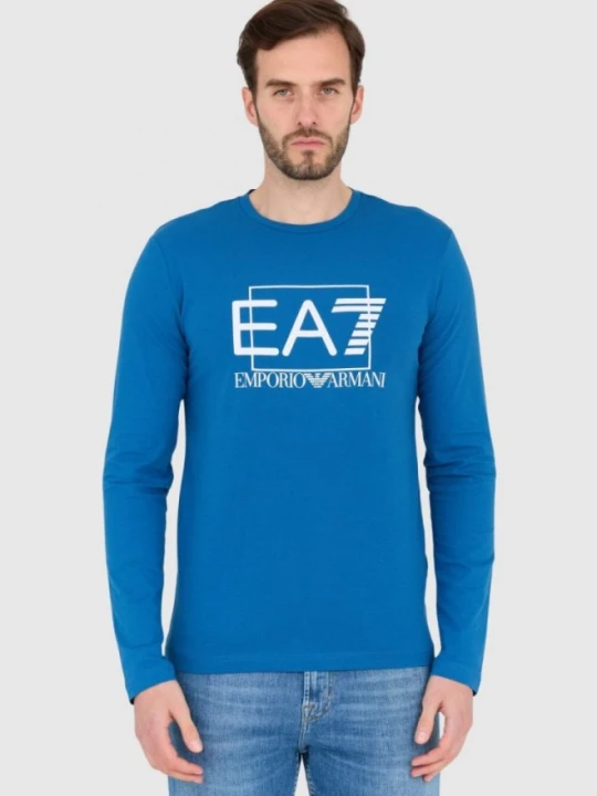 Zdjęcie produktu EA7 Niebieski męski bawełniany longsleeve, Rozmiar XXL