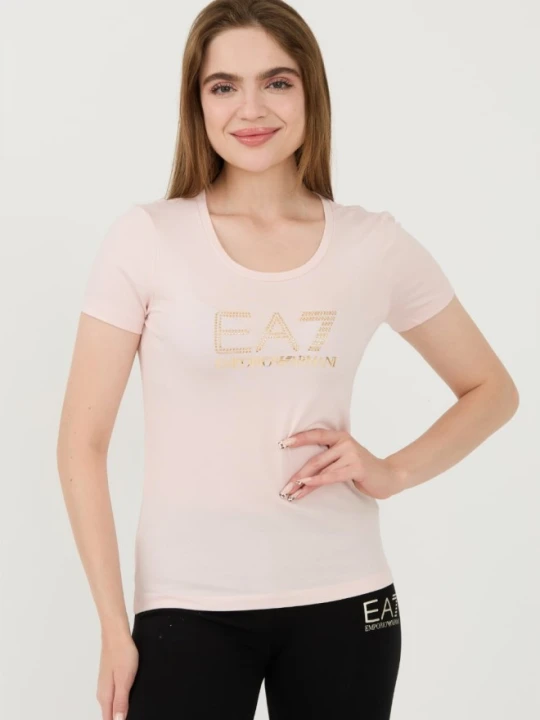 Zdjęcie produktu EA7 Różowy damski t-shirt z cyrkoniami, Rozmiar XS