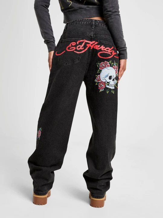 Zdjęcie produktu Ed Hardy Spodnie Blooming Death Relaxed Jean czarny