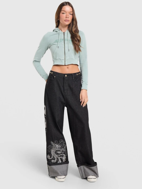 Zdjęcie produktu Ed Hardy Spodnie Dancing Dragon Xtra Turn Up Jeans czarny