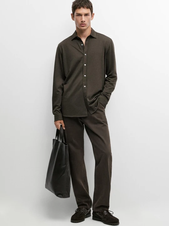 Zdjęcie produktu Elastyczna Koszula Slim Z Bawełną - Brązowy - Massimo Dutti - Male