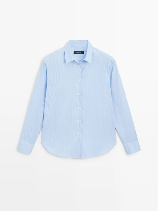 Zdjęcie produktu Elastyczna Koszula Z Popeliny W Paski - Błękitny - Massimo Dutti - Female