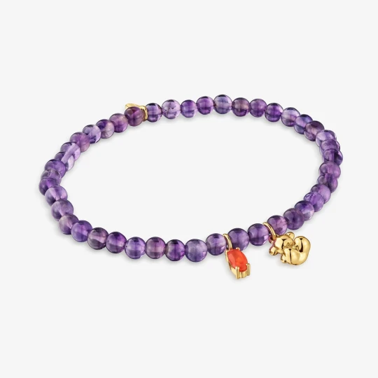 Zdjęcie produktu Elastyczna Pozłacana Bransoletka Bold Bear Ze Srebra, Z Ametystem I Karneolem - Tous LILAC