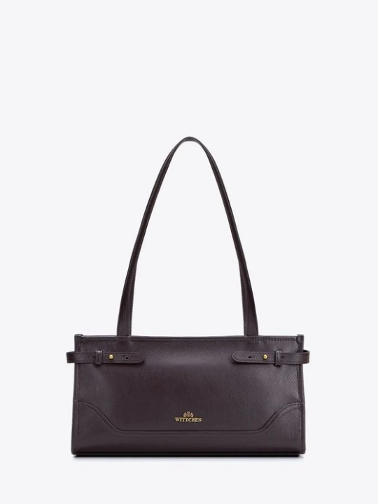 Zdjęcie produktu Elegancka bagietka damska ze skóry naturalnej ciemny brąz Wittchen