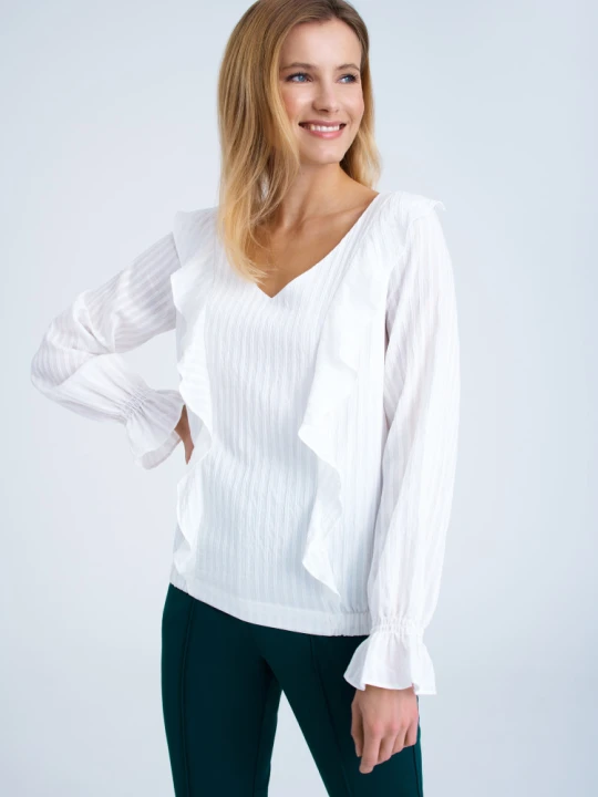 Zdjęcie produktu Elegancka, biała bluzka z falbanami Greenpoint