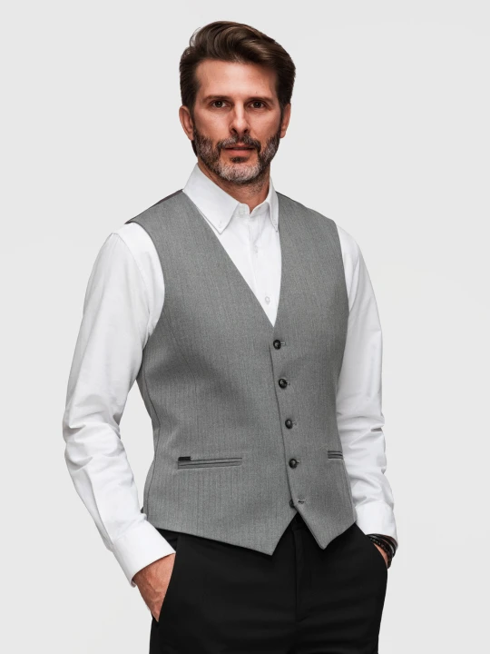 Zdjęcie produktu Elegancka klasyczna męska kamizelka w jodełkę SLIM FIT - szara V1 - Rozmiar: S Ombre Clothing