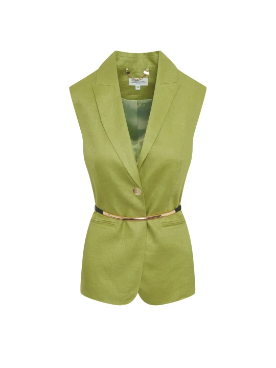 Zdjęcie produktu Elegancka lniana kamizelka w jasnozielonym kolorze Taranko