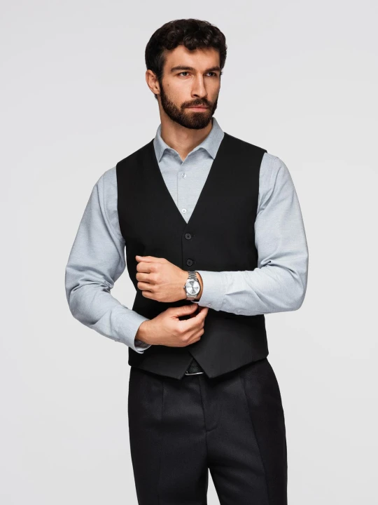 Zdjęcie produktu Elegancka męska kamizelka w jodełkę SLIM FIT - czarna V3 Ombre Clothing