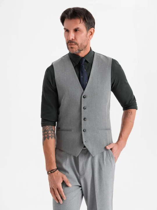 Zdjęcie produktu Elegancka męska kamizelka w jodełkę SLIM FIT - szara V1 - Rozmiar: S Ombre Clothing