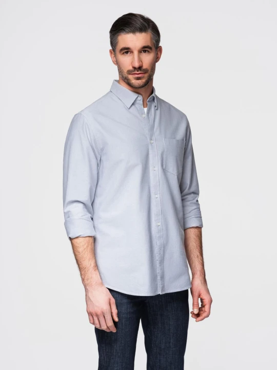Zdjęcie produktu Elegancka męska koszula oxford z haftem i kieszonką – błękitna V1 - Rozmiar: M Ombre Clothing błękitny