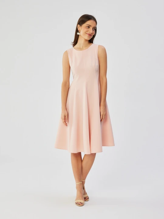 Zdjęcie produktu Elegancka rozkloszowana sukienka koktajlowa pudrowy róż Stylove