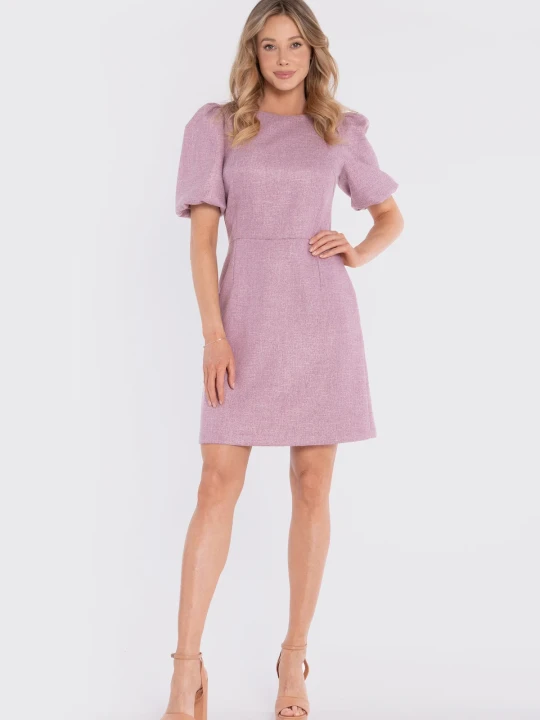 Zdjęcie produktu Elegancka sukienka koktajlowa z bufiastymi rękawami różowa Stylove