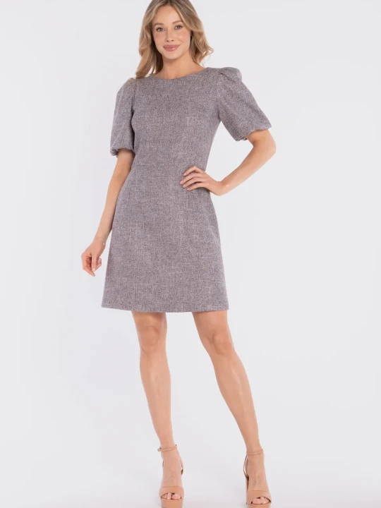 Zdjęcie produktu Elegancka sukienka koktajlowa z bufiastymi rękawami szara Stylove