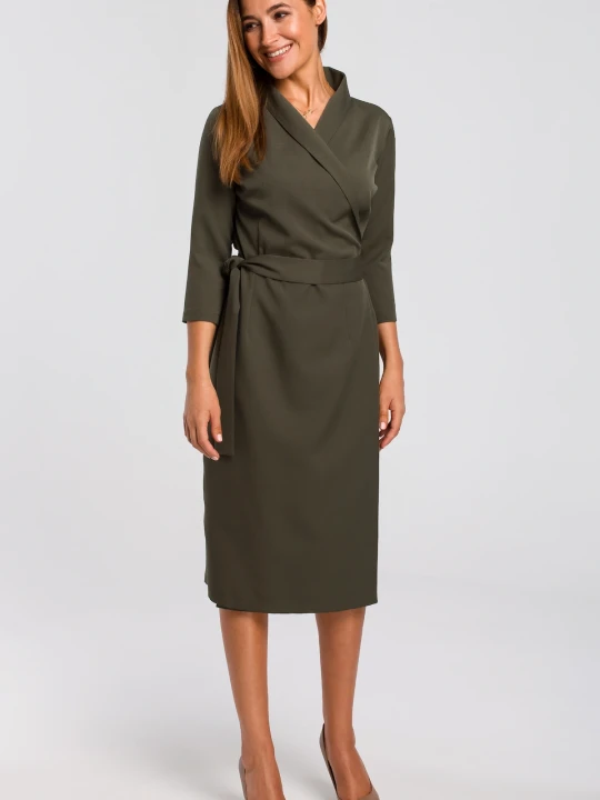 Zdjęcie produktu Elegancka sukienka kopertowa z paskiem zielona Stylove