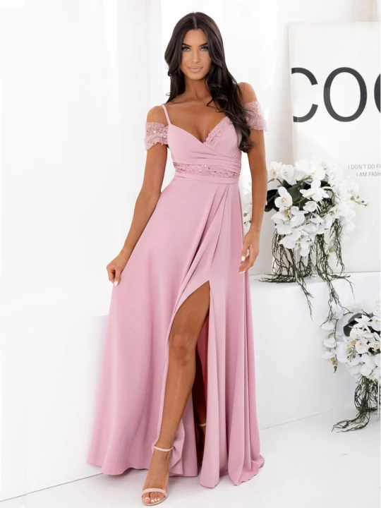 Zdjęcie produktu Elegancka sukienka maxi na ramiączkach NUREA - brudny róż  magmac 